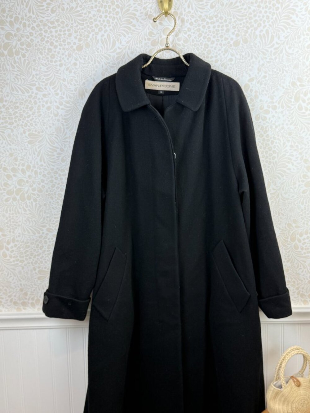 Evan Picone Vintage Imported Long Black Collared Dress Coat - Size - 12 - Picture 7 of 7